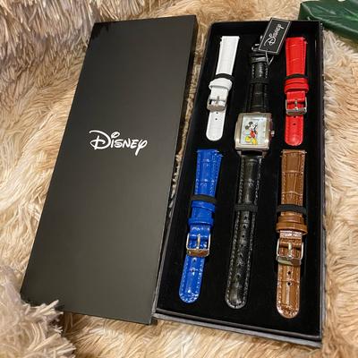 Disney Accessories | Disney Accutime Mickey Mouse + 5 Leather Bands | Color: Black/Red | Size: Rectangular