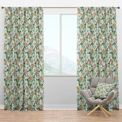 Design Art Seamless Floral Semi-Sheer Thermal Rod Pocket Single Curtain Panel Polyester/Linen in Blue/Green | 63 H in | Wayfair CTN17571-52-63