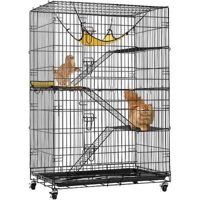 Tucker Murphy Pet™ Millville Cat Cage/Crate w/ Hammock Metal in Black/Yellow | 48.8 H x 31.8 W x 21.6 D in | Wayfair