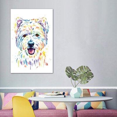 Bless international Westie by Lisa Whitehouse - Graphic Art Print Canvas & Fabric/Metal in Blue/Orange/White, Size 60.0 H x 40.0 W x 1.5 D in