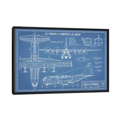East Urban Home C-130 Hercules Airplane Blueprint - Drawing Print Canvas/Metal in Blue/Gray/White | 26 H x 40 W x 1.5 D in | Wayfair