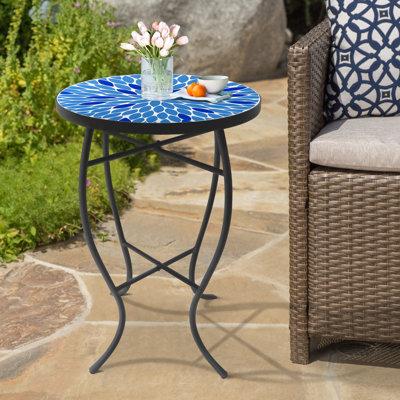 Mistana™ Forgey Outdoor Side Table Stone/Concrete/Metal/Mosaic in Blue | 21 H x 14 W x 14 D in | Wayfair 94E7F7E57AF94DF689FA7B8BC2F012E8