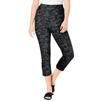Plus Size Women's Essential Stretch Capri Legging by Roaman's in Black Grey Graphic (Size 12) Activewear Workout Yoga Pants