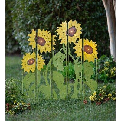 Plow & Hearth Sunflower Lighted Landscape 5 Piece Garden Stake Set Metal | 54.5 H x 0.37 W x 40.5 D in | Wayfair 56355