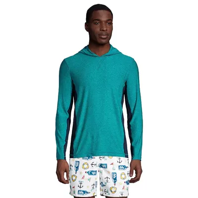 Men's Lands' End Space-Dye Hooded Rash Guard Swim Pullover, Size: Large, Green