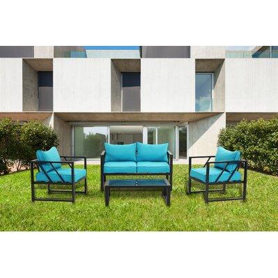 Orren Ellis Outdoor 4 Piece Aluminum Sofa Conversation Set, Patio Furniture Seating Group w  Cushions Metal Rust - Resistant Metal in Blue | Wayfair
