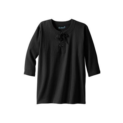Men's Big & Tall Gauze Lace-Up Shirt by KS Island in Black (Size 2XL)