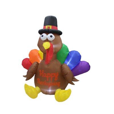 The Holiday Aisle® Happy Thanksgiving Turkey w/ Pilgrim Hat Yard Garden Inflatable Polyester in Brown | 72 H x 79 W x 48 D in | Wayfair