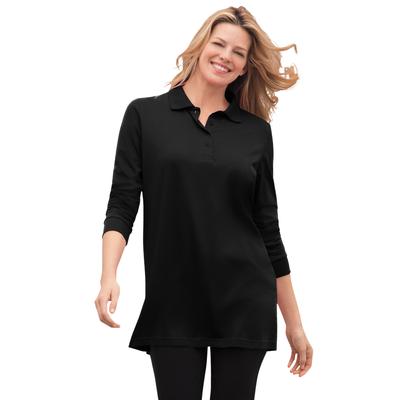 Plus Size Women's Long-Sleeve Polo Shirt by Woman Within in Black (Size 2X)