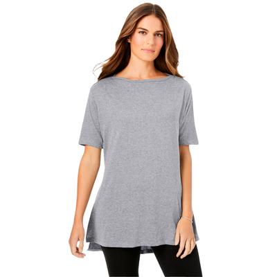 Plus Size Women's Perfect Short-Sleeve Boatneck Tunic by Woman Within in Heather Grey (Size 2X)