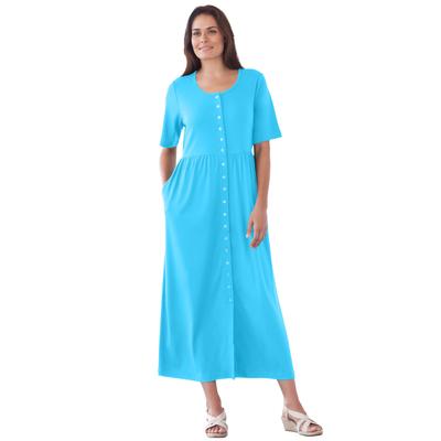 Plus Size Women's Button-Front Essential Dress by Woman Within in Paradise Blue (Size M)