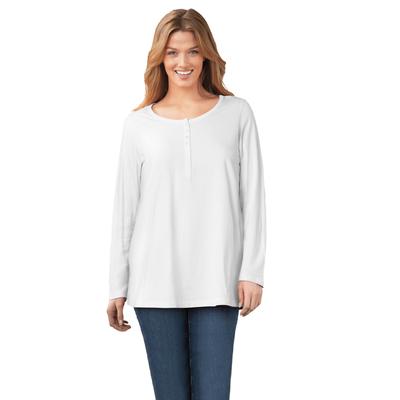 Plus Size Women's Perfect Long-Sleeve Henley Tee by Woman Within in White (Size M) Shirt