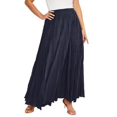 Plus Size Women's Flowing Crinkled Maxi Skirt by Jessica London in Navy (Size 22) Elastic Waist 100% Cotton