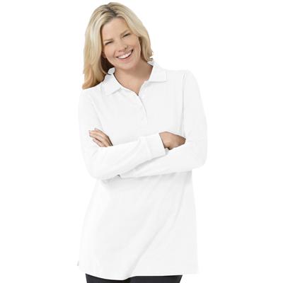 Plus Size Women's Long-Sleeve Polo Shirt by Woman Within in White (Size 2X)