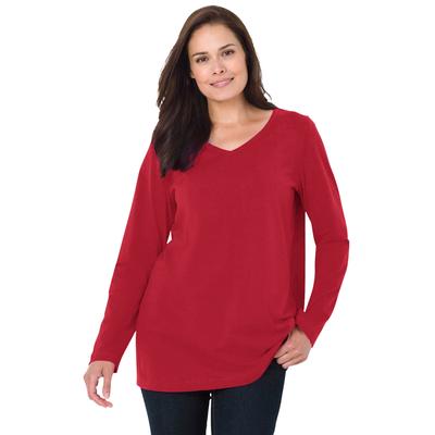 Plus Size Women's Perfect Long-Sleeve V-Neck Tee by Woman Within in Classic Red (Size 1X) Shirt