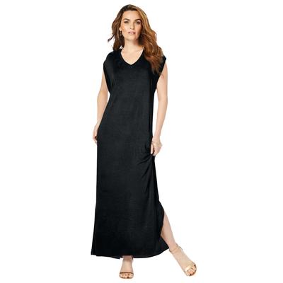 Plus Size Women's Side-Slit T-Shirt Dress by Roaman's in Black (Size 18/20) Maxi Length