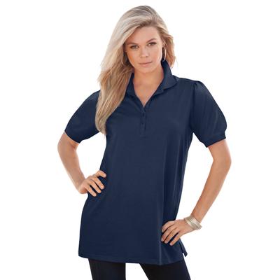 Plus Size Women's Polo Ultimate Tee by Roaman's in Navy (Size 1X) 100% Cotton Shirt