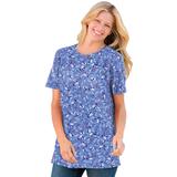 Plus Size Women's Thermal Short-Sleeve Satin-Trim Tee by Woman Within in French Blue Dancing Floral (Size L) Shirt