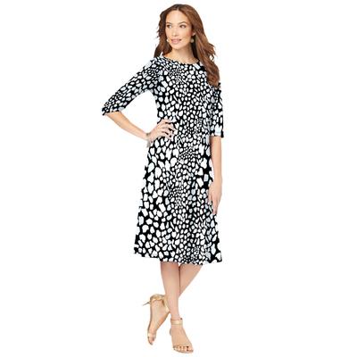 Plus Size Women's Ultrasmooth® Fabric Boatneck Swing Dress by Roaman's in Spotty Animal (Size 30/32) Stretch Jersey 3/4 Sleeve Dress