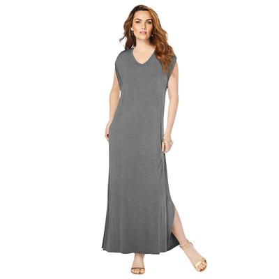 Plus Size Women's Side-Slit T-Shirt Dress by Roaman's in Medium Heather Grey (Size 30/32) Maxi Length