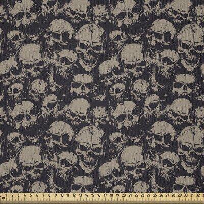 East Urban Home Skull Fabric By The Yard, Grunge Scary Skulls Sketchy Graveyard Death Evil Face Horror Theme Design | 72 W in | Wayfair