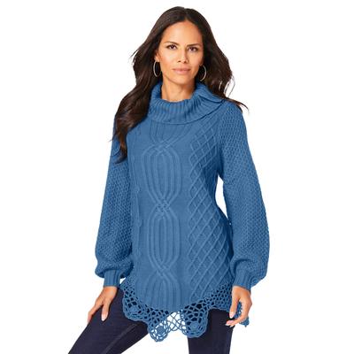 Plus Size Women's Cable Sweater by Roaman's in Dusty Indigo (Size 3X)