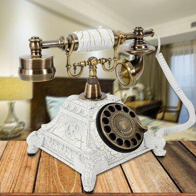 Rosdorf Park Old Fashioned Telephone Landline Phone Antique Style Phone Resin Material. in White, Size 11.81 H x 7.87 W x 7.87 D in | Wayfair