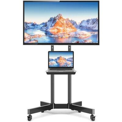 Rfiver Mobile TV Cart w/ Wheels For Up To 75 Inch LCD LED 4K Flat/Curved Screen Tvs - Height Adjustable Rolling TV Cart w/ Laptop Shelf in Black