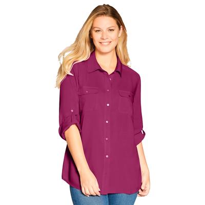 Plus Size Women's Utility Button Down Shirt by Woman Within in Raspberry (Size 38/40)