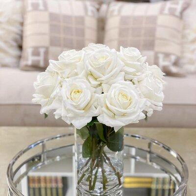 Flovery Real Touch Roses Centerpiece In Tall Glass Vase Polyester/Polysilk, Size 13.5 H x 12.5 W x 12.5 D in | Wayfair 855181398W