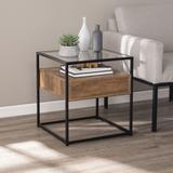 Olivern Glass-Top End Table w/ Storage by SEI Furniture in Brown