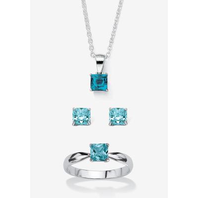 Women's 3-Piece Birthstone .925 Silver Necklace, Earring And Ring Set 18" by PalmBeach Jewelry in December (Size 4)