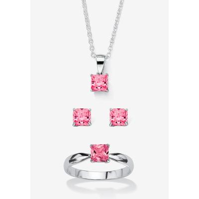 Women's 3-Piece Birthstone .925 Silver Necklace, Earring And Ring Set 18" by PalmBeach Jewelry in October (Size 4)