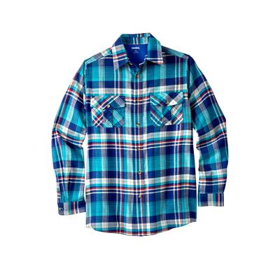 Men's Big & Tall Plaid Flannel Shirt by KingSize in Teal Plaid (Size XL)