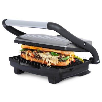 Brentwood Panini Grill Stainless Steel/Die Cast Aluminum in Gray | 5.2 H x 13.4 W x 11.5 D in | Wayfair 950104452M