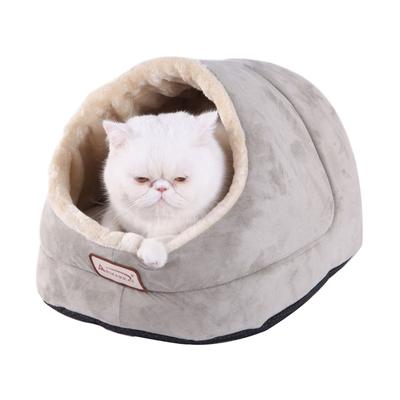 Faux Suede, Faux Fur Pet Cat Dog Cave Pet Bed, Sage Green/ Beige by Armarkat in Green Beige