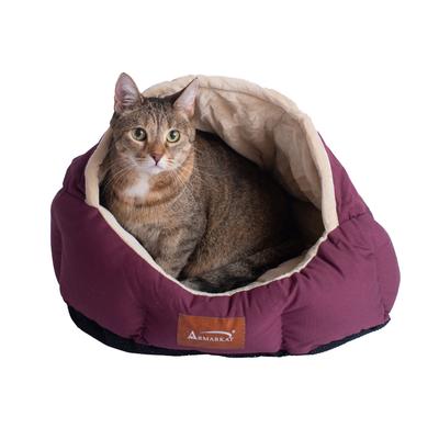 Cat Bed, Small Dog Pet Bed by Armarkat in Burgundy Beige