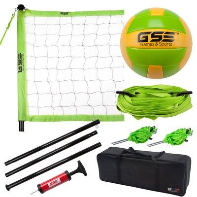 GSE Games & Sports Expert Professional Volleyball Complete Set w/ Volleyball Net, Volleyball, Pump & Carrying Bag Plastic/Metal in Green | Wayfair