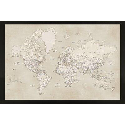 Home Magnetics Framed World Magnetic Map in Earth Tones | 22 H x 33 W x 1 D in | Wayfair BB-3322WLD-VINT