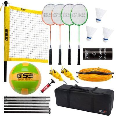 GSE Games & Sports Expert Professional Badminton/Volleyball Set w/ Net, 4 Rackets, 3 Shuttlecocks, Volleyball, Pump Plastic/Metal in Yellow | Wayfair