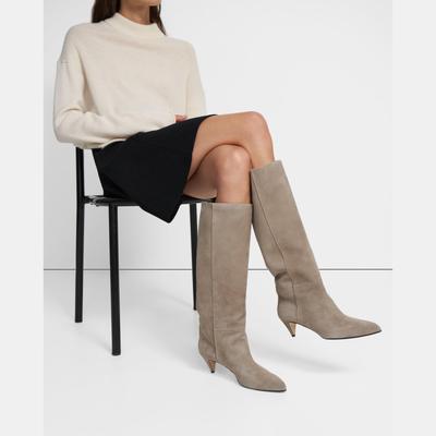 Theory Knee-High Boot In Waxed Suede - Grey - 36