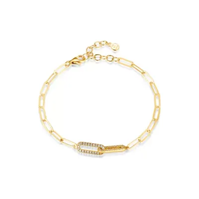 PAJ Gold Plated Lab Created 925 Sterling Silver Cubic Zirconia Lined Oval Double Link Paper Clip Bracelet
