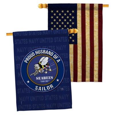 Breeze Decor Seabees Proud Husband Sailor 2-Sided Polyester 40 x 28 in. House Flag in Blue, Size 40.0 H x 28.0 W in | Wayfair
