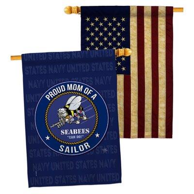 Breeze Decor Seabees Proud Mom Sailor 2-Sided Polyester 40 x 28 in. House Flag in Blue/White, Size 40.0 H x 28.0 W in | Wayfair