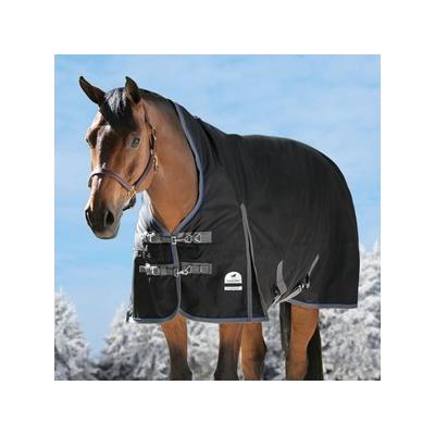 SmartPak Ultimate High Neck Turnout Blanket - 69 - Medium (220g) - Black w/ Grey Trim & Royal Piping