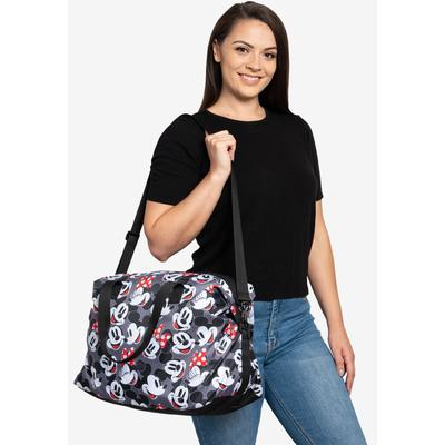 Plus Size Women's Disney Mickey & Minnie Mouse All-Over Print Weekender Duffel Bag Carry-On by Disney in Grey