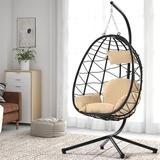 Dakota Fields Modern Rattan Hanging Egg Swing Chair w/ Stand, Porch Swing w/ Stand, 78 Inch in Black/Green, Size 77.0 H x 37.4 W x 37.4 D in Wayfair
