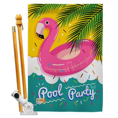 Angeleno Heritage Summer Pool Party House 2-Sided Polyester 40 x 28 in. Flag Set in Green/Pink/Yellow | 40 H x 28 W in | Wayfair