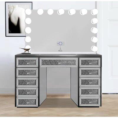 Everly Quinn Hollywood Vanity Set w/ Mirror Wood in White | 31.5 H x 50 W x 22 D in | Wayfair A8FEC86420BB42DA82E69FB449D2E039