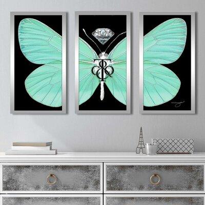 Rosalind Wheeler Tiffany Butterfly by Jodi - 3 Piece Picture Frame Graphic Art /Acrylic in Black/Blue/Green | 40.5 H x 25.5 W x 1 D in | Wayfair
